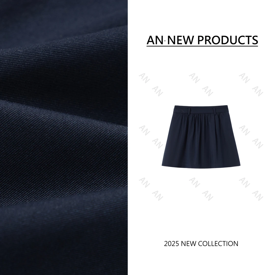 C03287美式复古洋气宽松时尚显瘦高腰褶皱遮胯工装A字短裙