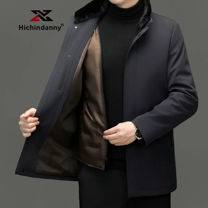 HICHIN男士羽绒服冬季水貂领可脱卸羽绒内胆休闲保暖立领上衣外套
