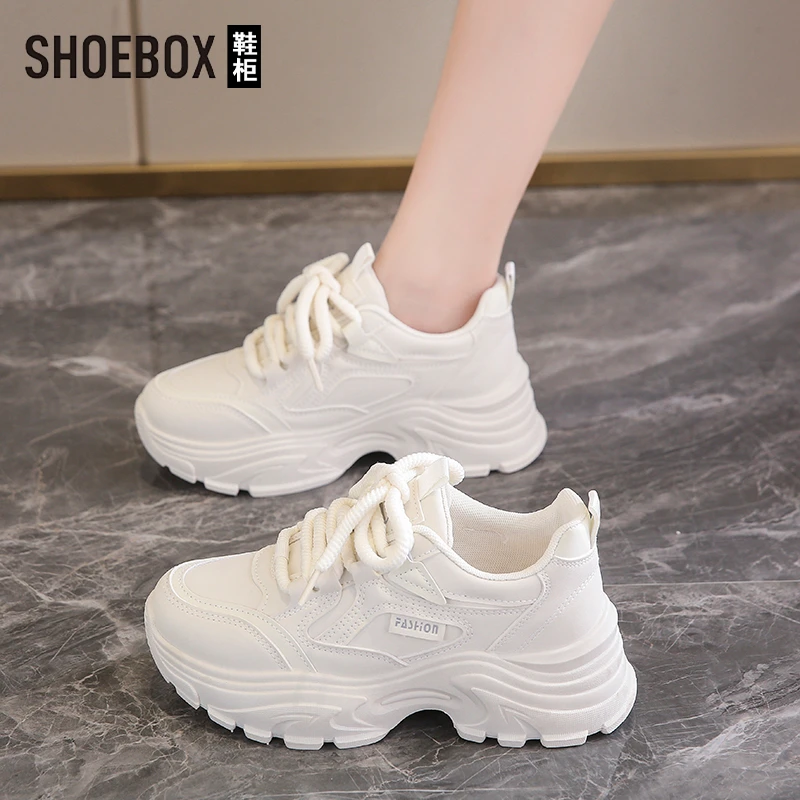SHOEBOX鞋柜厚底老爹鞋女2025新款春季百搭防滑软底休闲运动鞋