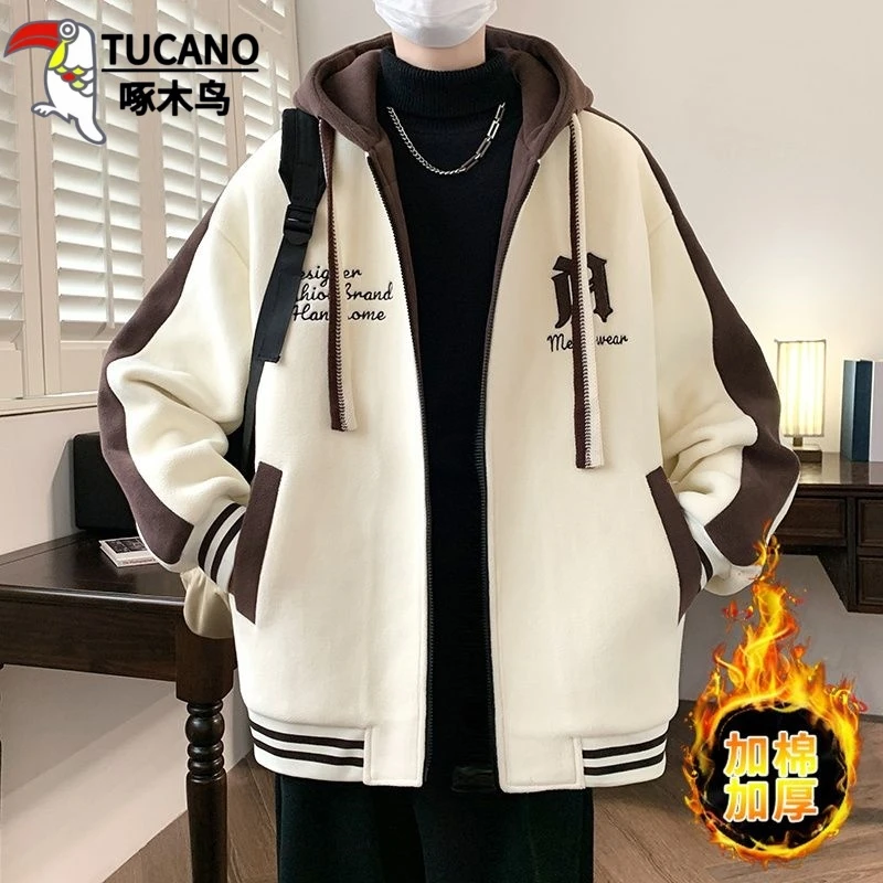 啄木鸟冬季防寒棒球服加绒加厚保暖13初高中学生外套厚棉衣男美式