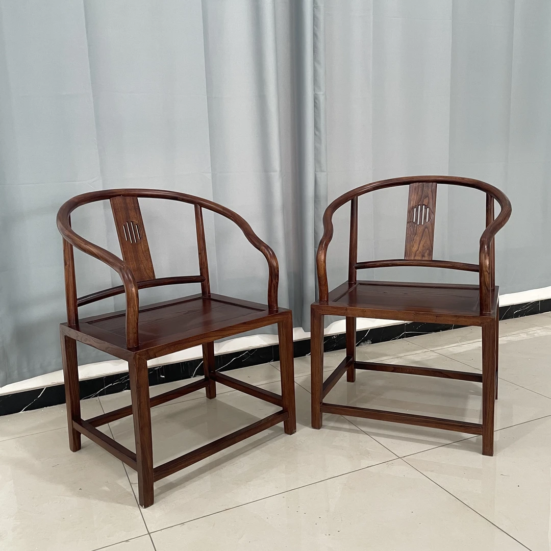 北方榆木新中式圈椅茶桌椅休闲阳台椅子