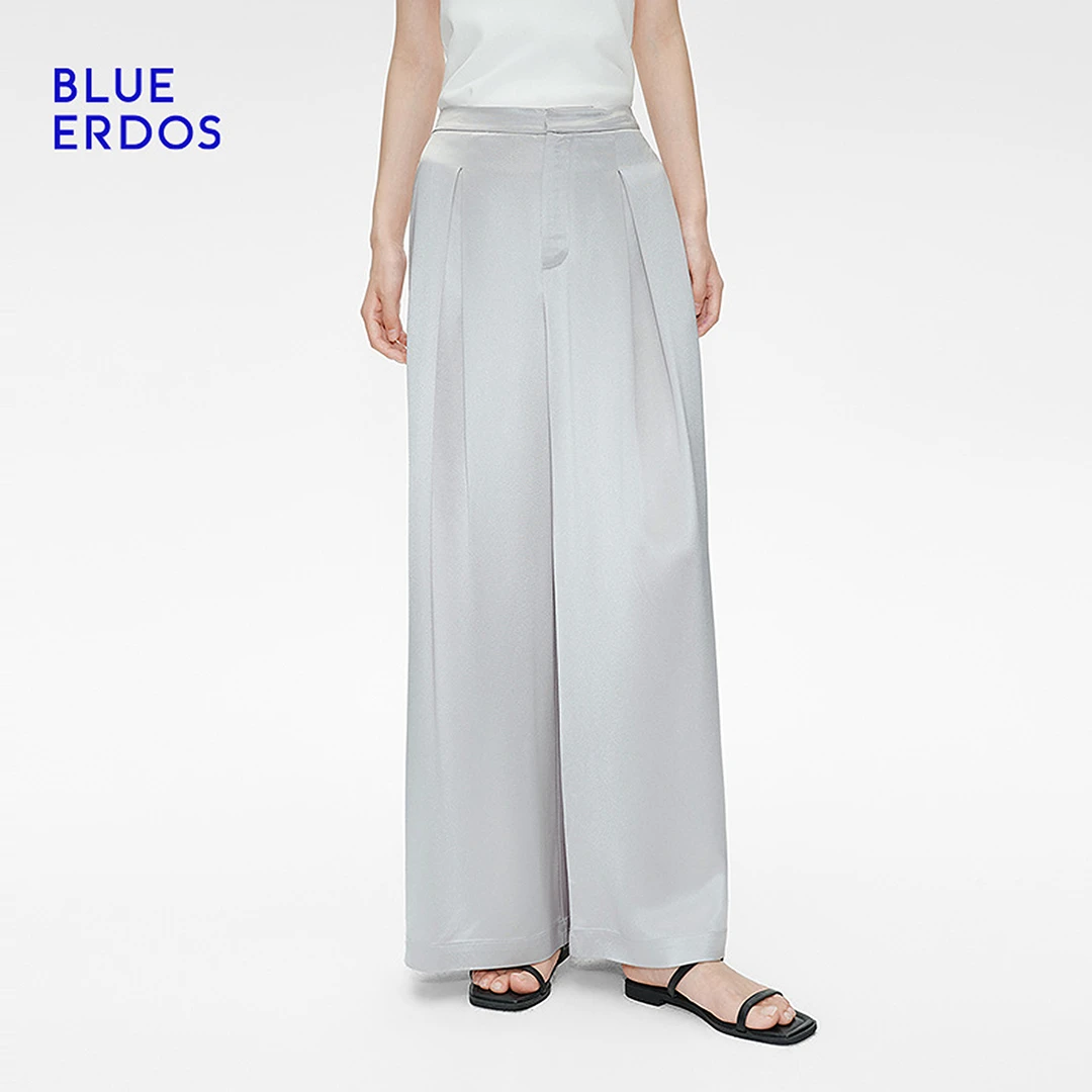 25早春BLUEERDOS银灰醋酸混纺凉感女阔腿裤B255M1027