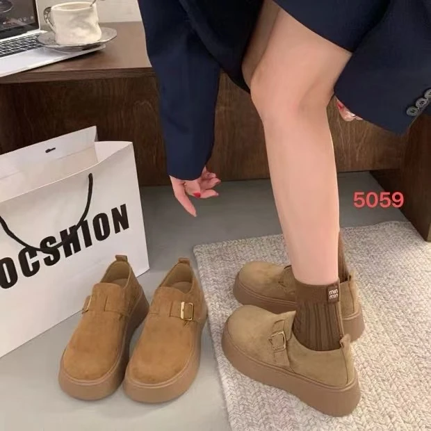 【V92专柜爆款】雅丹风羊猄磨砂（皮）厚底女鞋