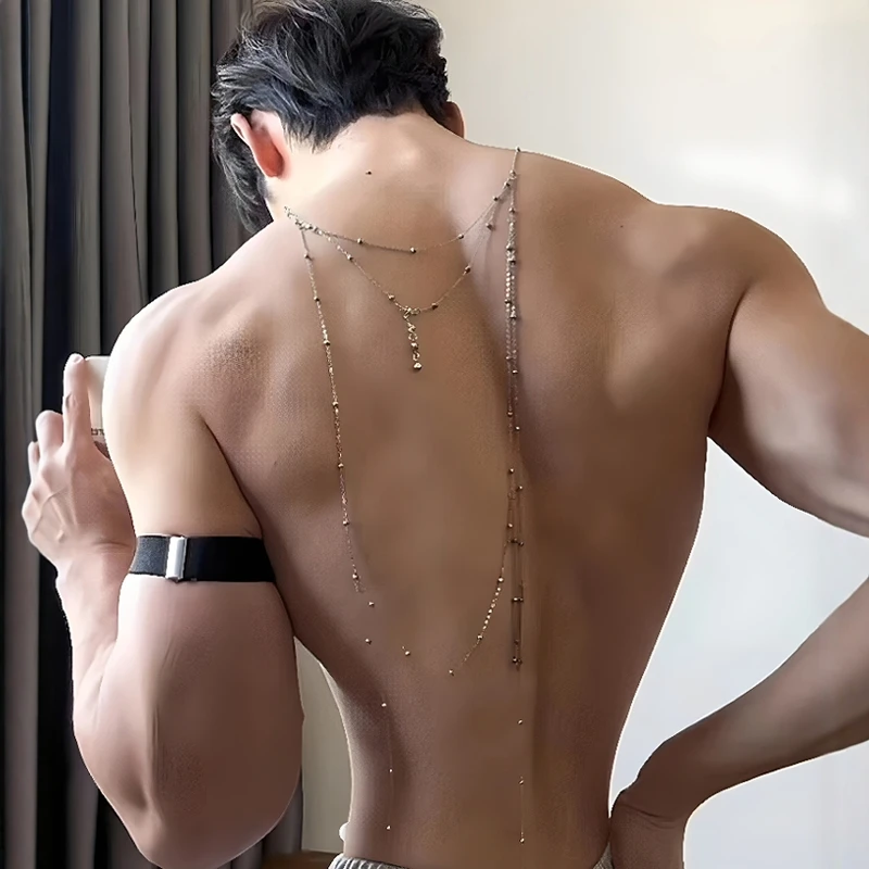 舞男高级时尚闪钻身体链性感运动健身肌肉潮流配饰镂空链条背心潮