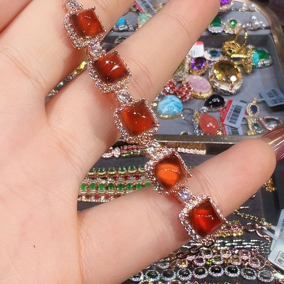 银S925镶嵌手链石榴石（芬达石）