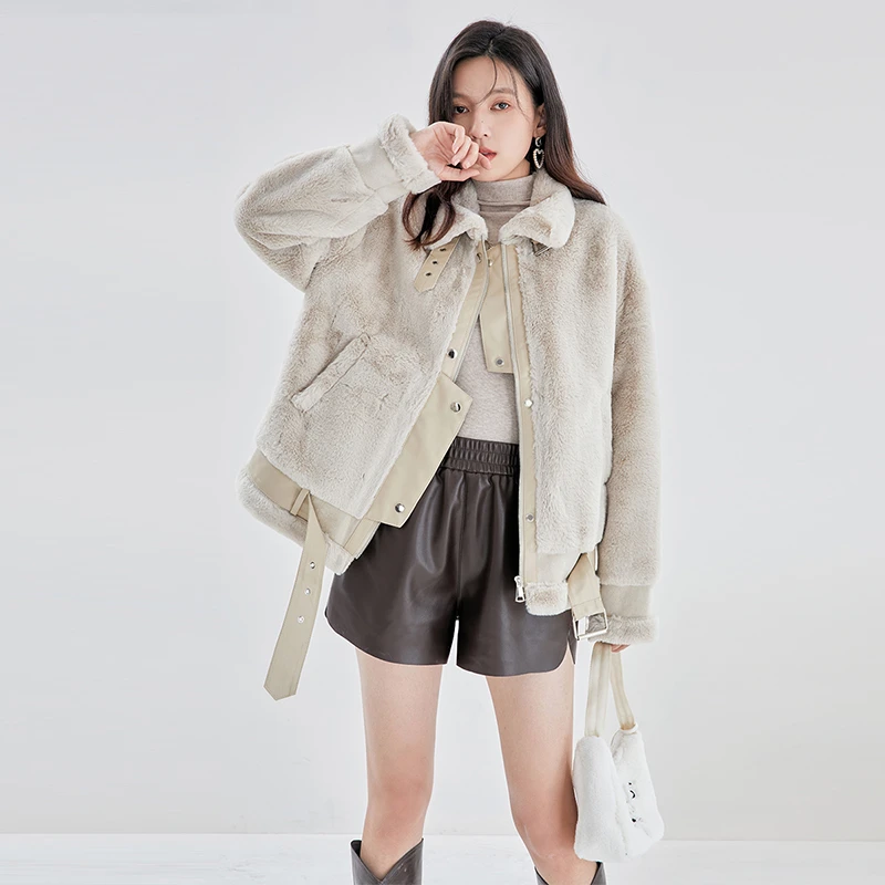 【千颂妮专享】凡兔2025冬季新款环保仿皮草外套女减龄外套20M574