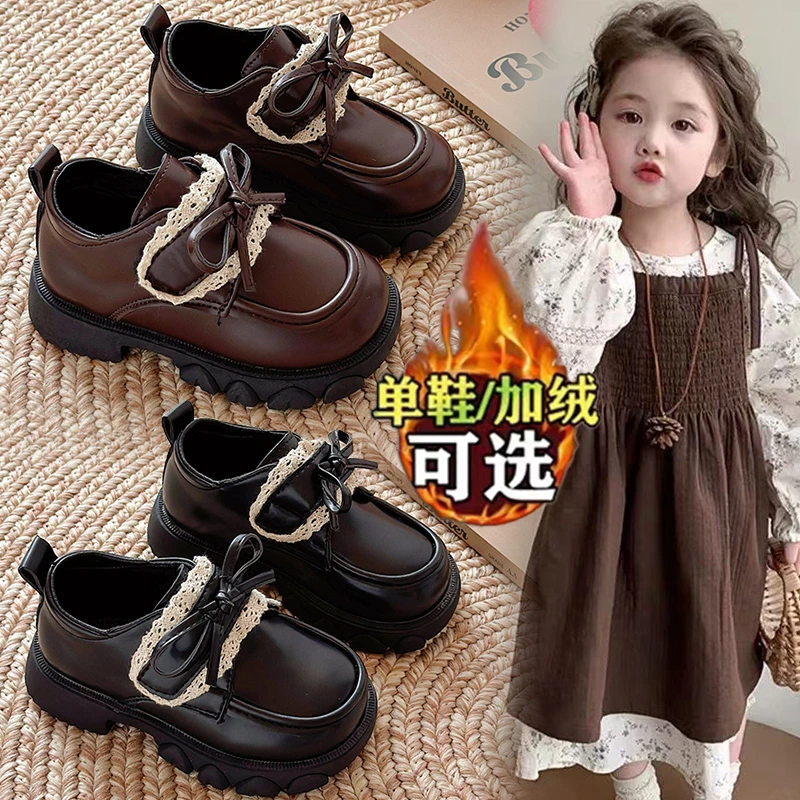 清库存2025秋冬儿童皮鞋女童公主鞋黑色鞋子大童乐福鞋软底