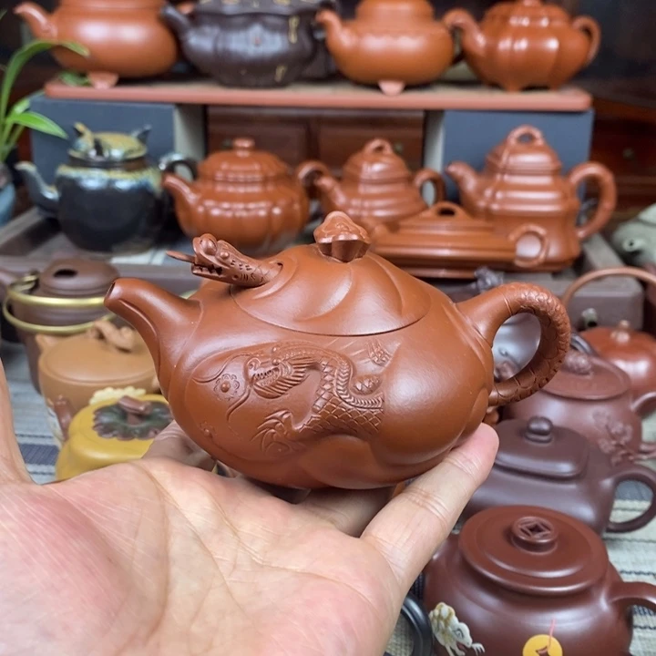 紫砂茶壶鱼化龙200-260Cc原矿朱泥特价