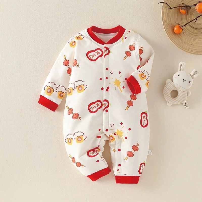 婴幼儿衣服冬季新款500g加厚棉衣宝宝纯棉新生儿哈衣外出服保暖