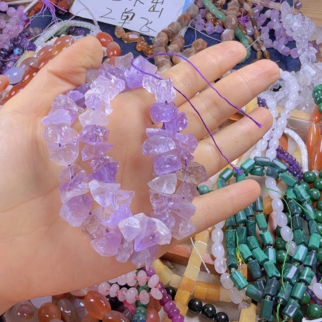 查罗石合金珠宝半成品紫水原石一条