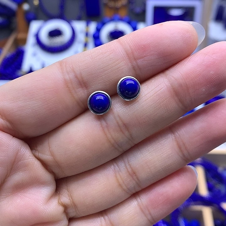 青金石银S925镶嵌耳钉