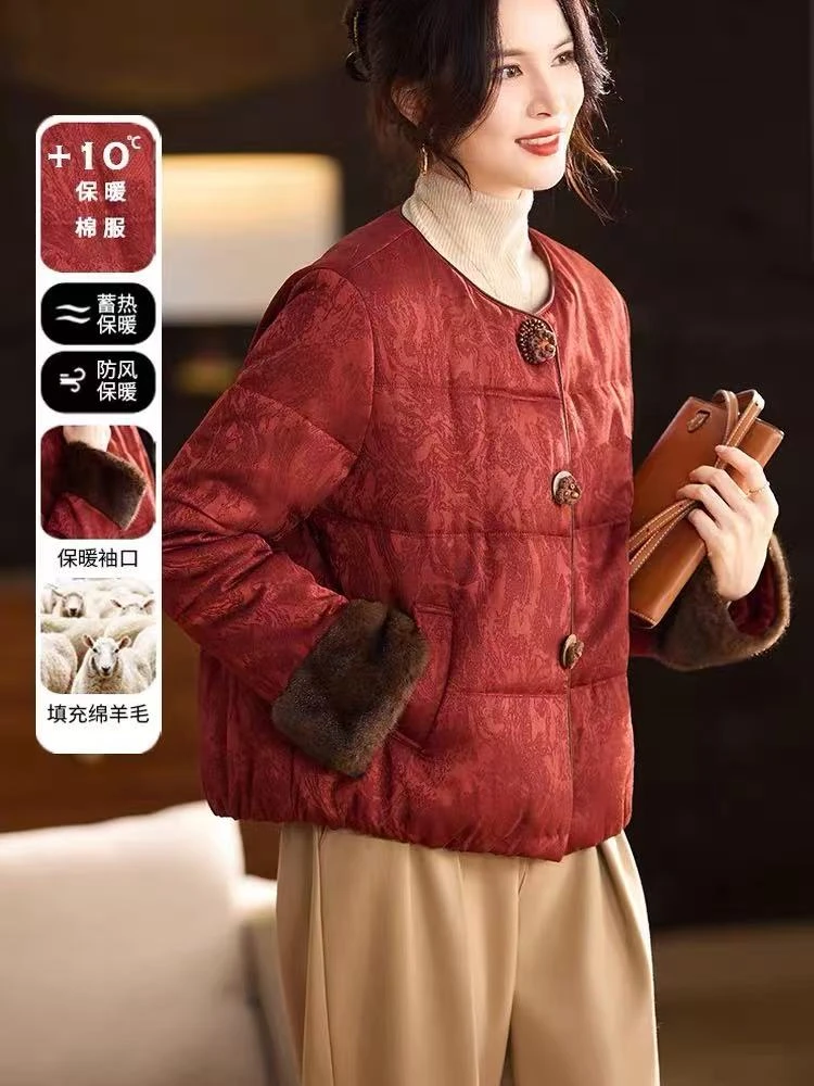 7911 冬季新款新中式国风圆领气质保暖棉袄棉服