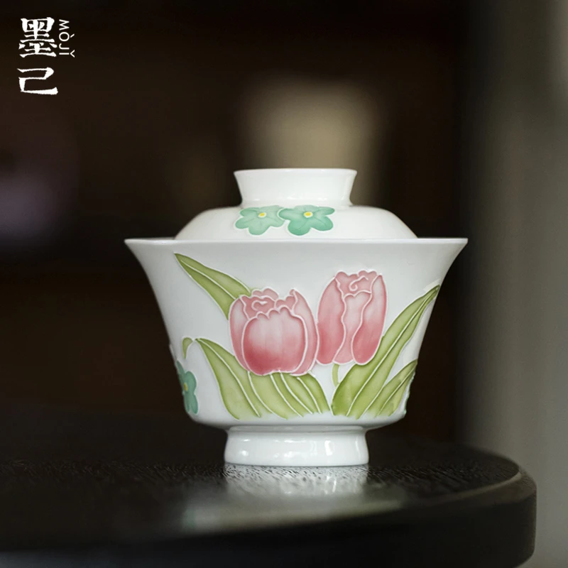 墨己 玉泥-有田烧郁金香-映真盖碗
