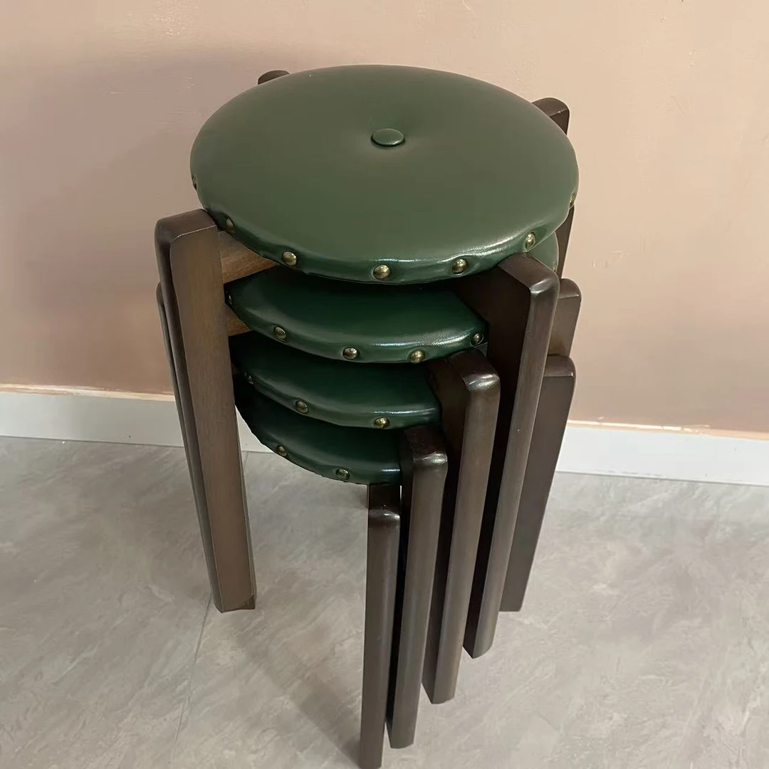 东林记实木可叠式圆凳家用客厅厨房卧室现代北欧圆凳小户型家具