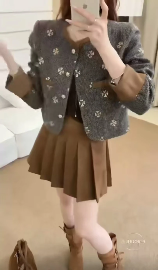 2025年早秋新款百搭洋气新款小香风外套半身裙两件套9819