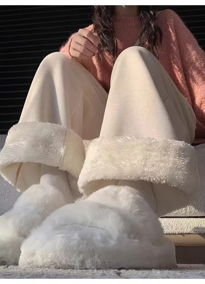 糯米保暖冬季裤女加绒加厚2024宽松新款高腰休闲直筒裤子