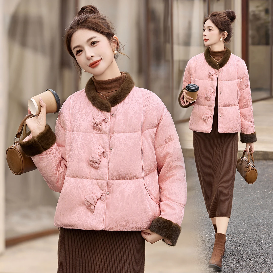 国风羽绒服女2025新款高级感水貂毛冬季女装90白鸭绒外套晚宴场合