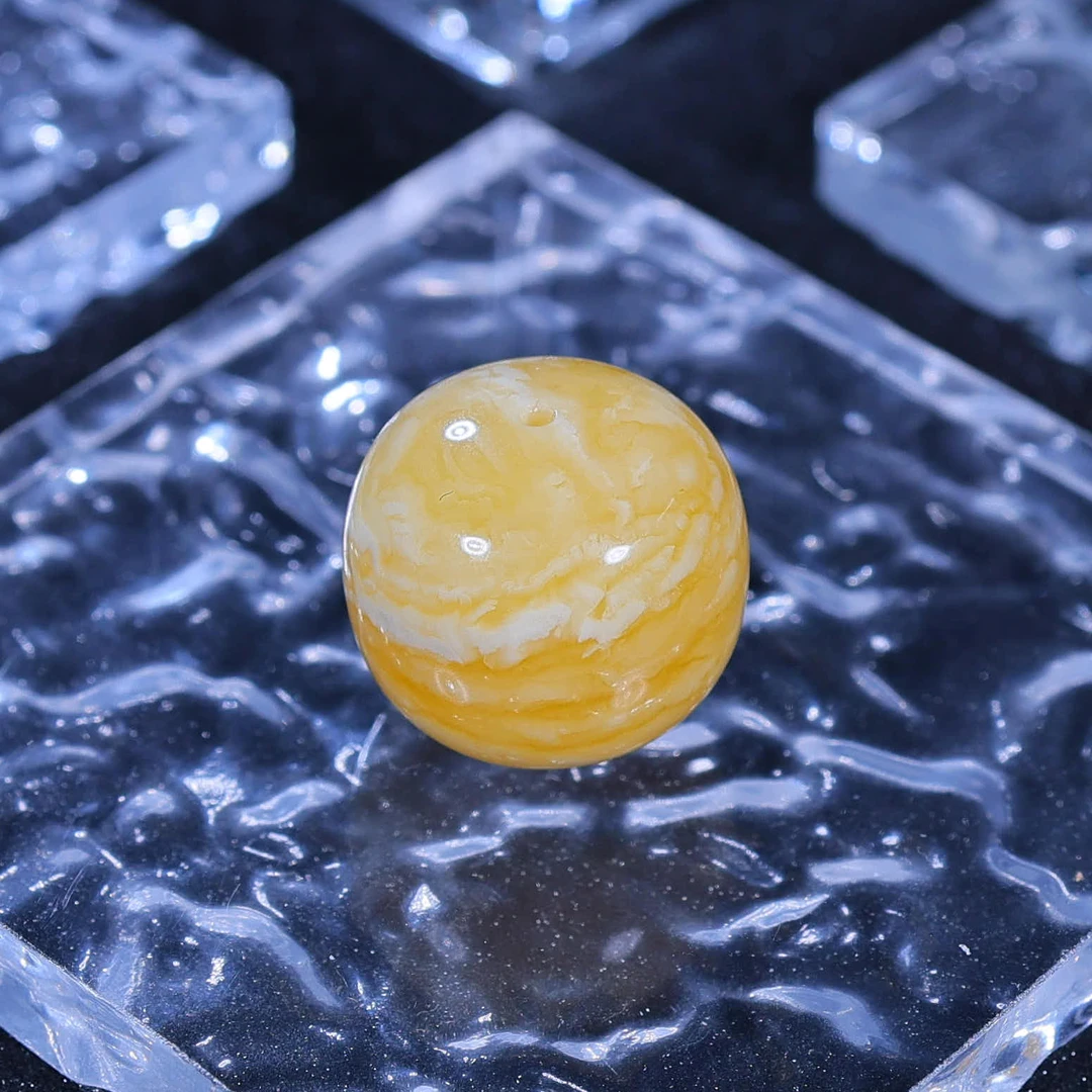 BX159    18.4*17mm焦皮橘金白虎皮纹老型蜜蜡单珠文玩配珠