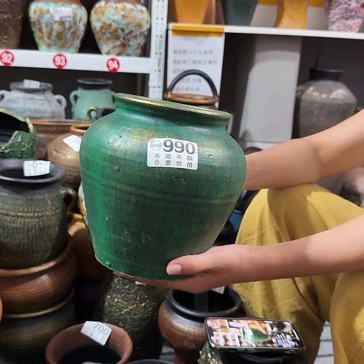 瑕疵金绿坛子990高度20口径13