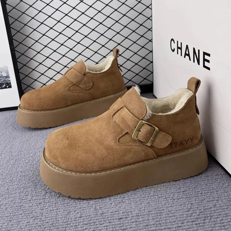 品牌【勃肯】5CM琥珀流光懒人全包加绒平底内增高勃肯鞋68191