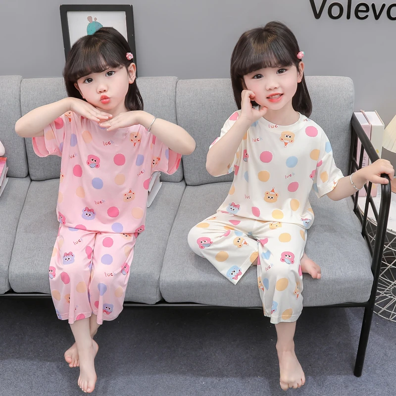 女童睡衣夏季薄款儿童短袖家居服女孩莫代尔空调服2025新款两件套