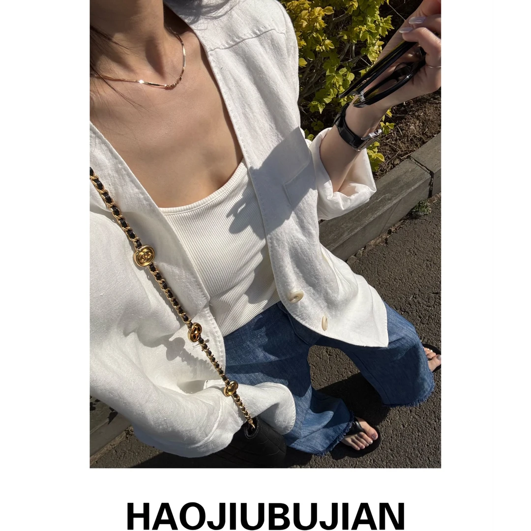 好久不见白色无领麻西服