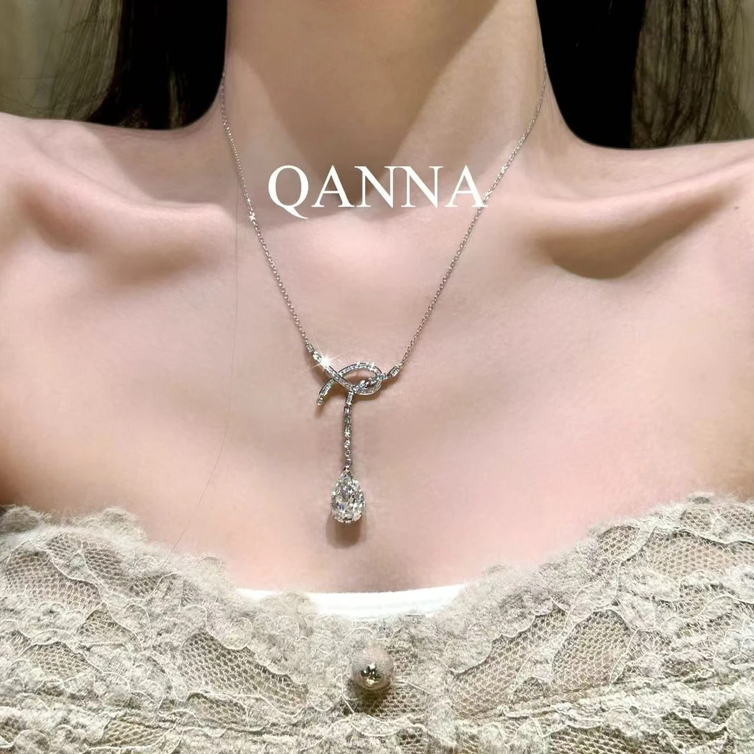 QANNA【超大号丝带蝴蝶结】【大水滴】轻奢名媛网红风钻石锁骨项链AY