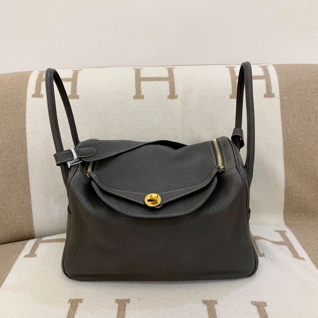 95新 Hermes/爱马仕 lindy 34 框N tc皮 石墨灰手提包xm1011a0