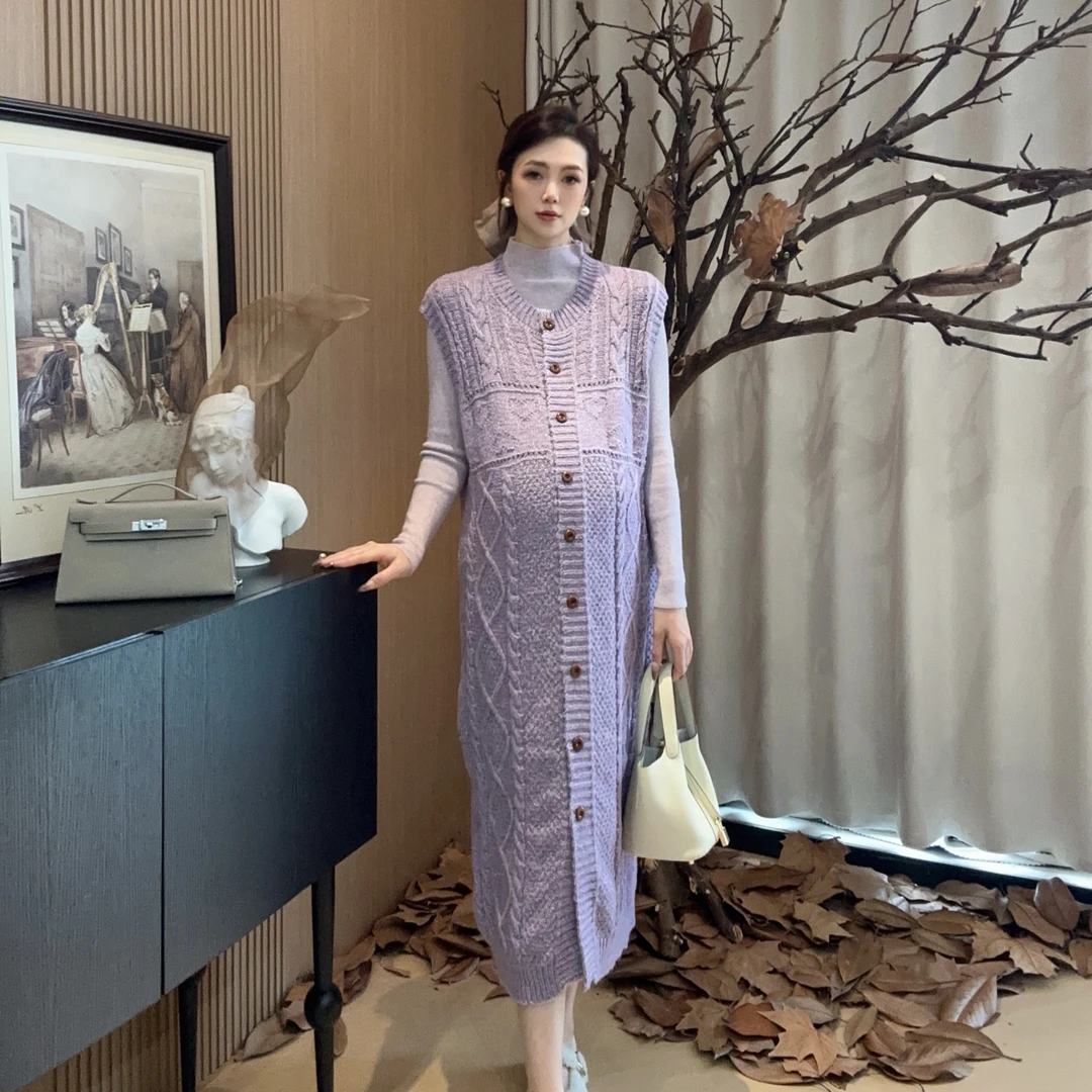 Zoey孕妇装［热恋］秋冬韩系针织麻花甜美简约弹力毛衣加背心裙套装