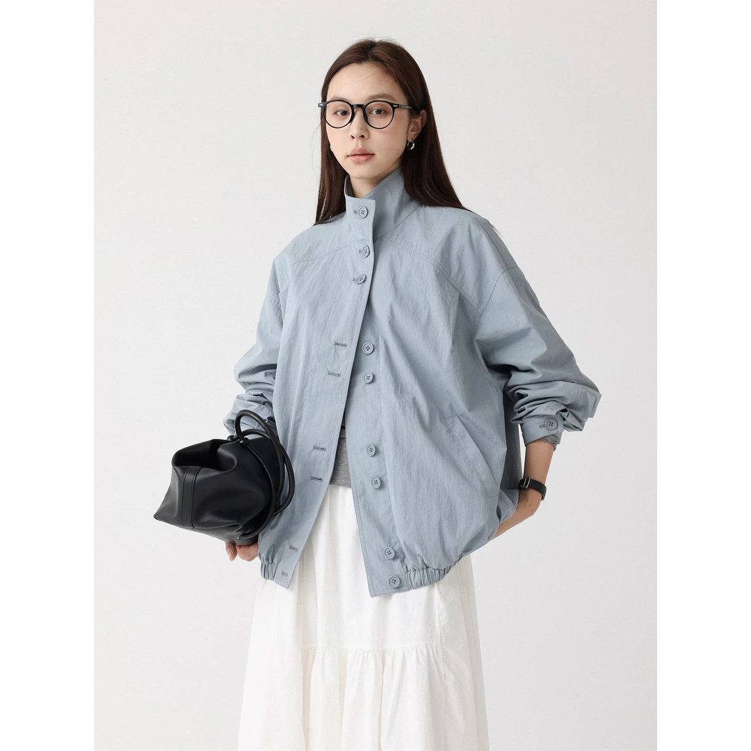 低卡LOWCALORIE‘飞行随笔’早秋立领单排扣夹克外套秋冬长袖上衣