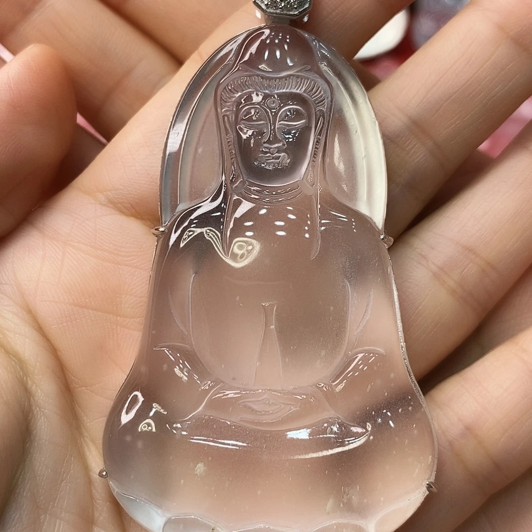 晴***。石英质玉银S925镶嵌吊坠