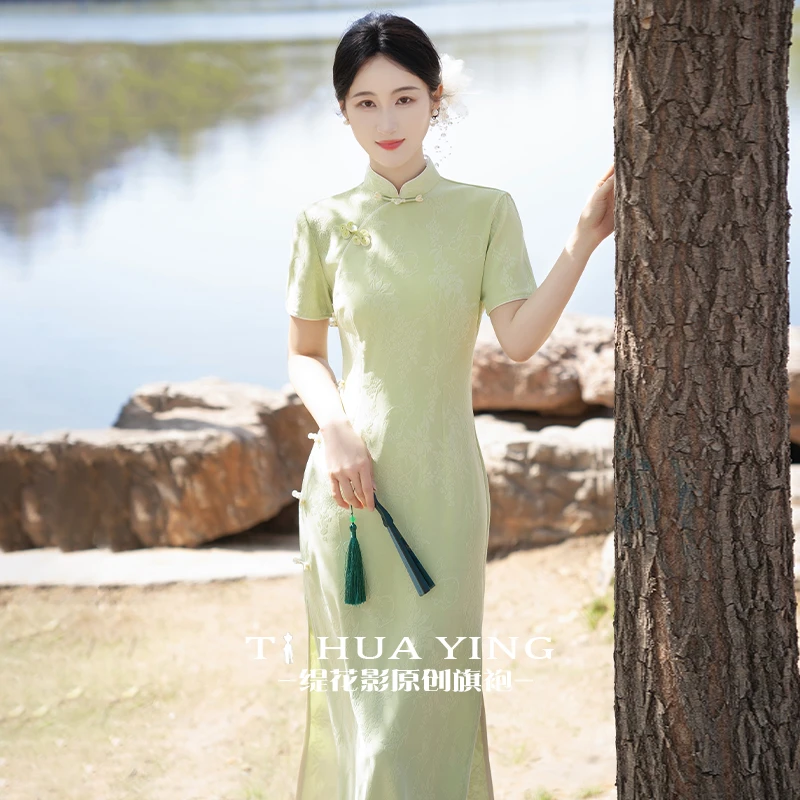 青柳 | 新中式短袖旗袍年轻款改良中长款优雅春夏新款连衣裙