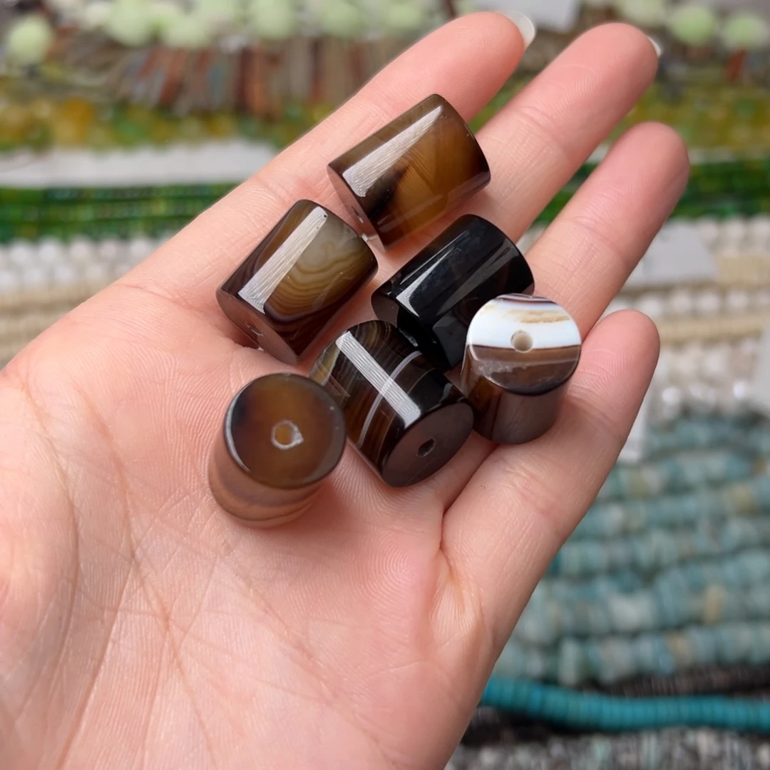 玛瑙/玉髓合金珠宝半成品W555。15mm天然缠丝玛瑙桶珠三个