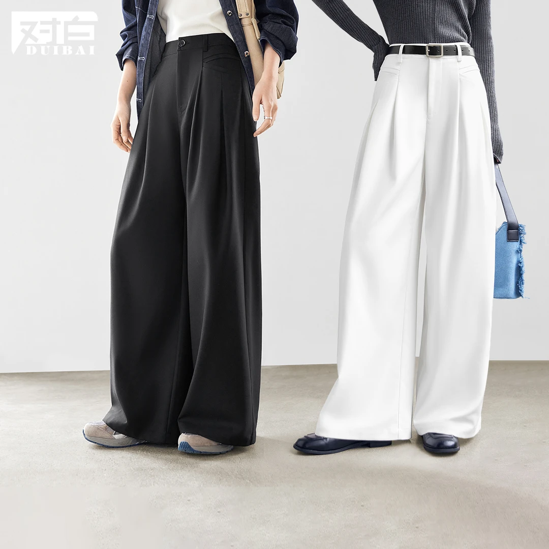 对白设计感压褶显瘦直筒休闲裤女2025春季新款垂感通勤拖地阔腿裤