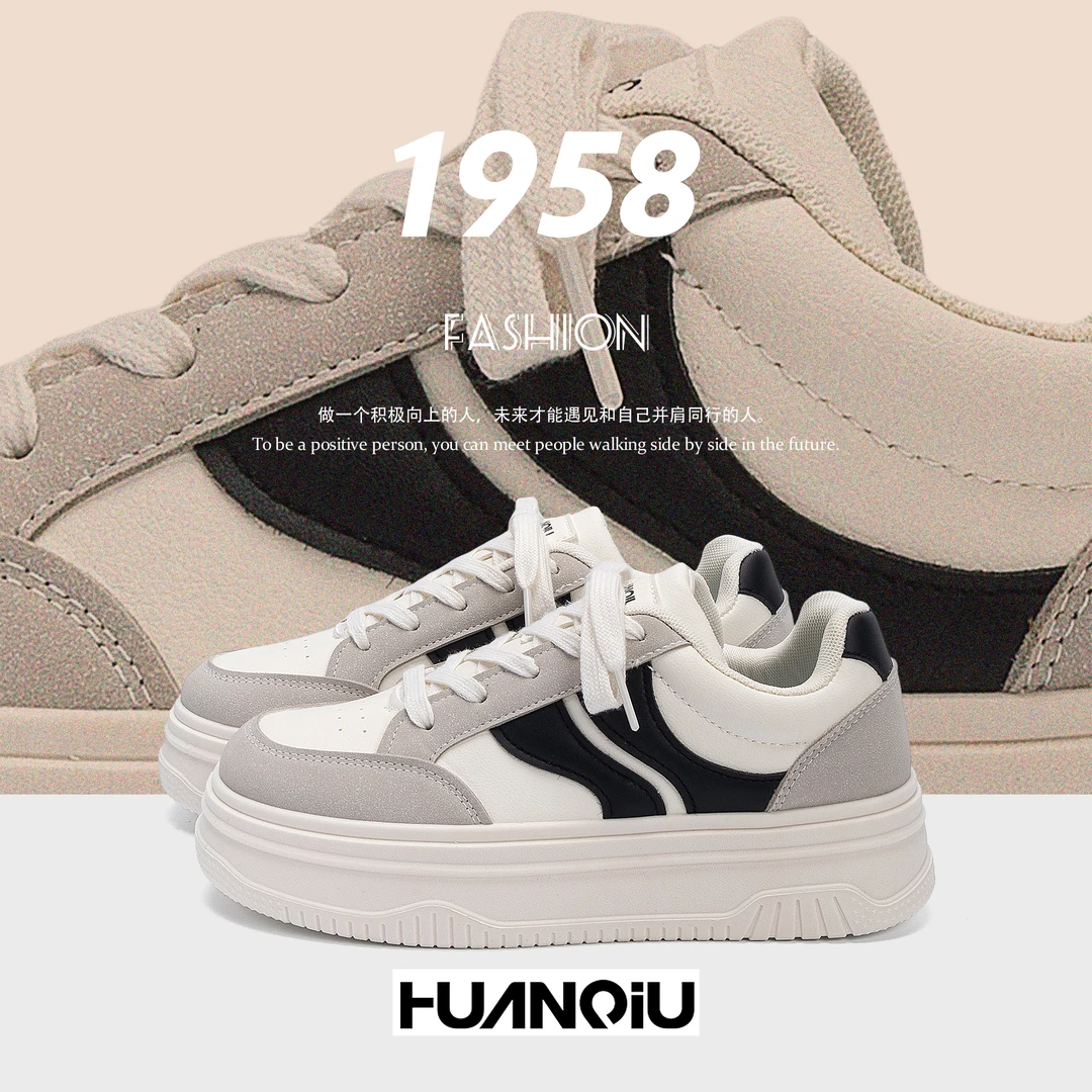 环球复古女鞋2025秋季新款百搭皮面厚底女士休闲鞋增高舒适鞋子女