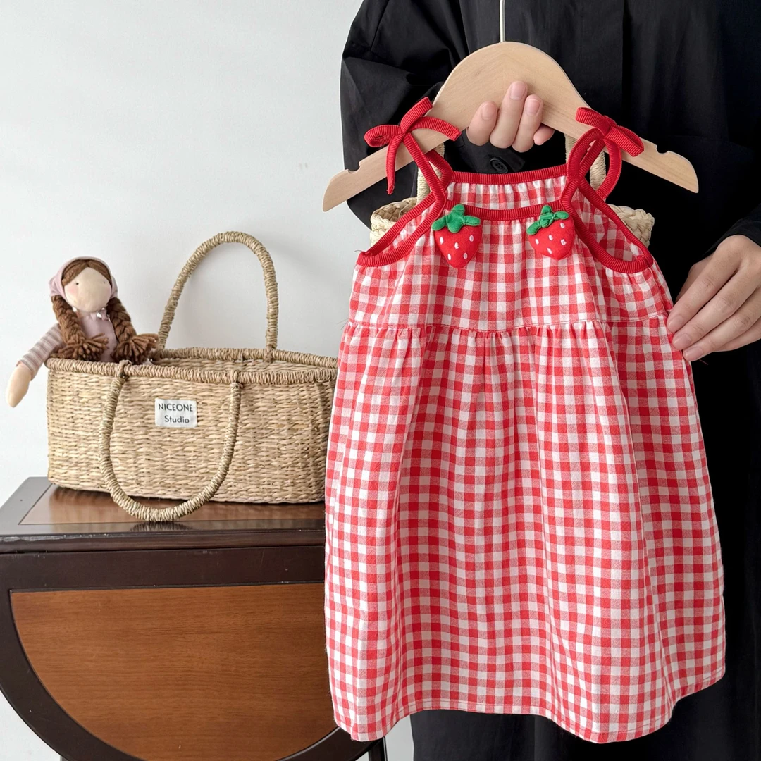2025夏装新款韩版洋气公主裙格子百搭休闲夏季儿童吊带裙子