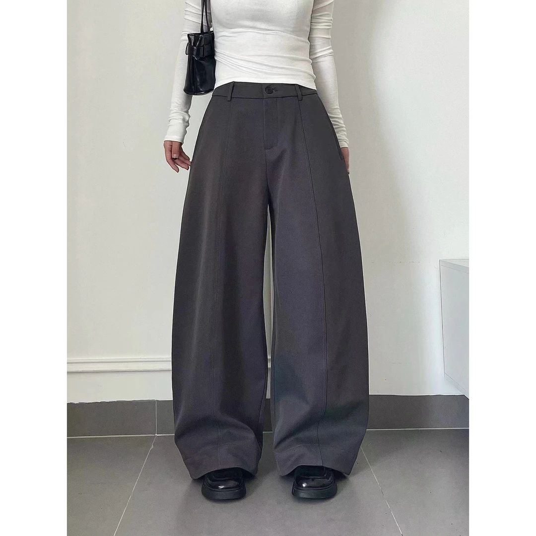 KIKI严选：2323-1-N家欧货南油百搭老钱风弯刀裤时髦休闲裤子