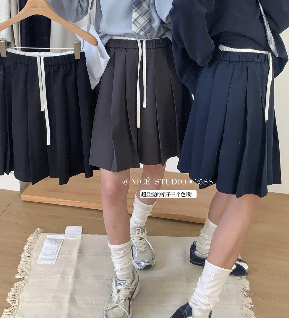 有货奶思家#6-012春季新款百褶西装半身短裤裙，裙长：46cm