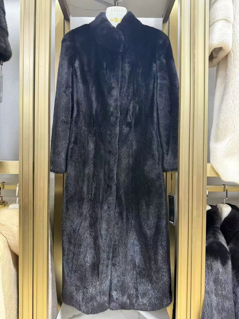 丹麦进口天鹅绒短二公貂长款立领直筒版