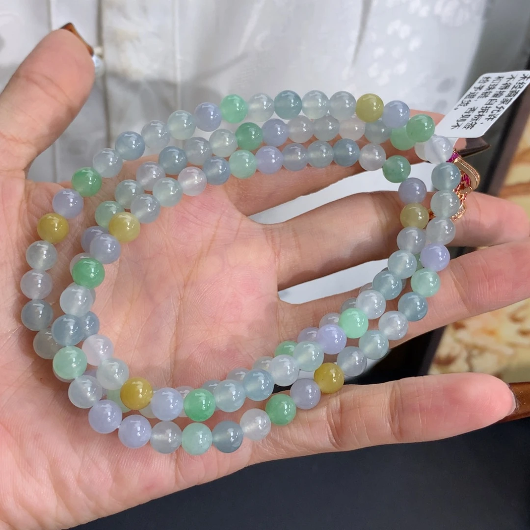 翡翠未镶嵌手串卡6冰胶多宝项链