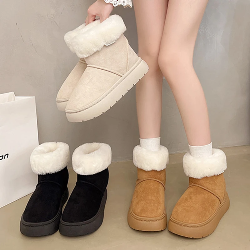 【买一送一】冬季时尚雪地靴外穿保暖厚底棉鞋女款加绒加厚雪地靴