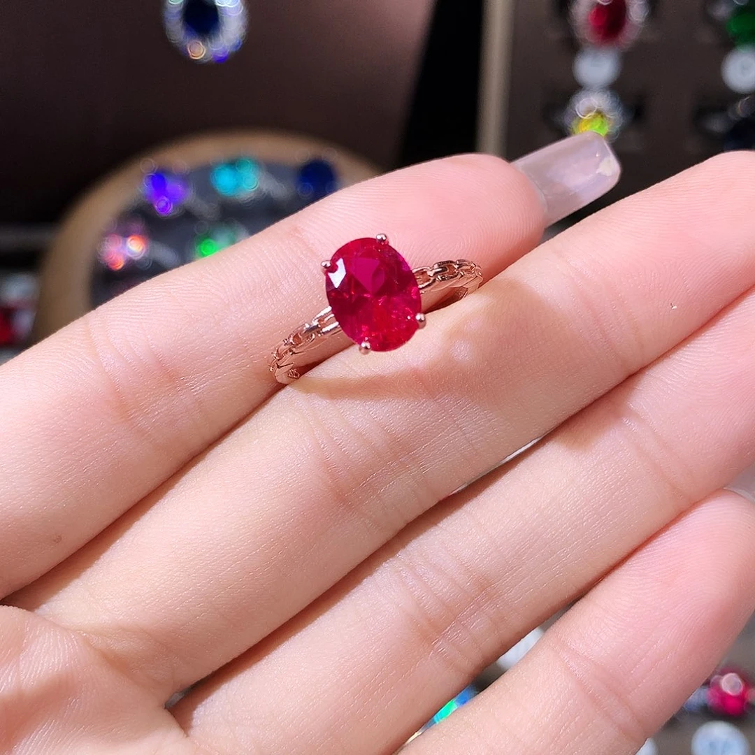 银S925镶嵌戒指红宝石玫瑰金79