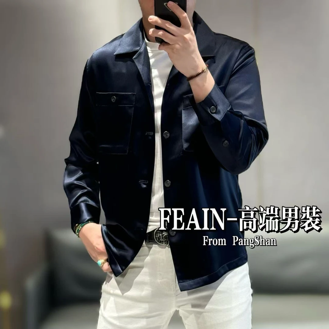 【100%真醋酸】工装立体口袋口袋枪驳领设计丝滑垂顺夹克外套8801