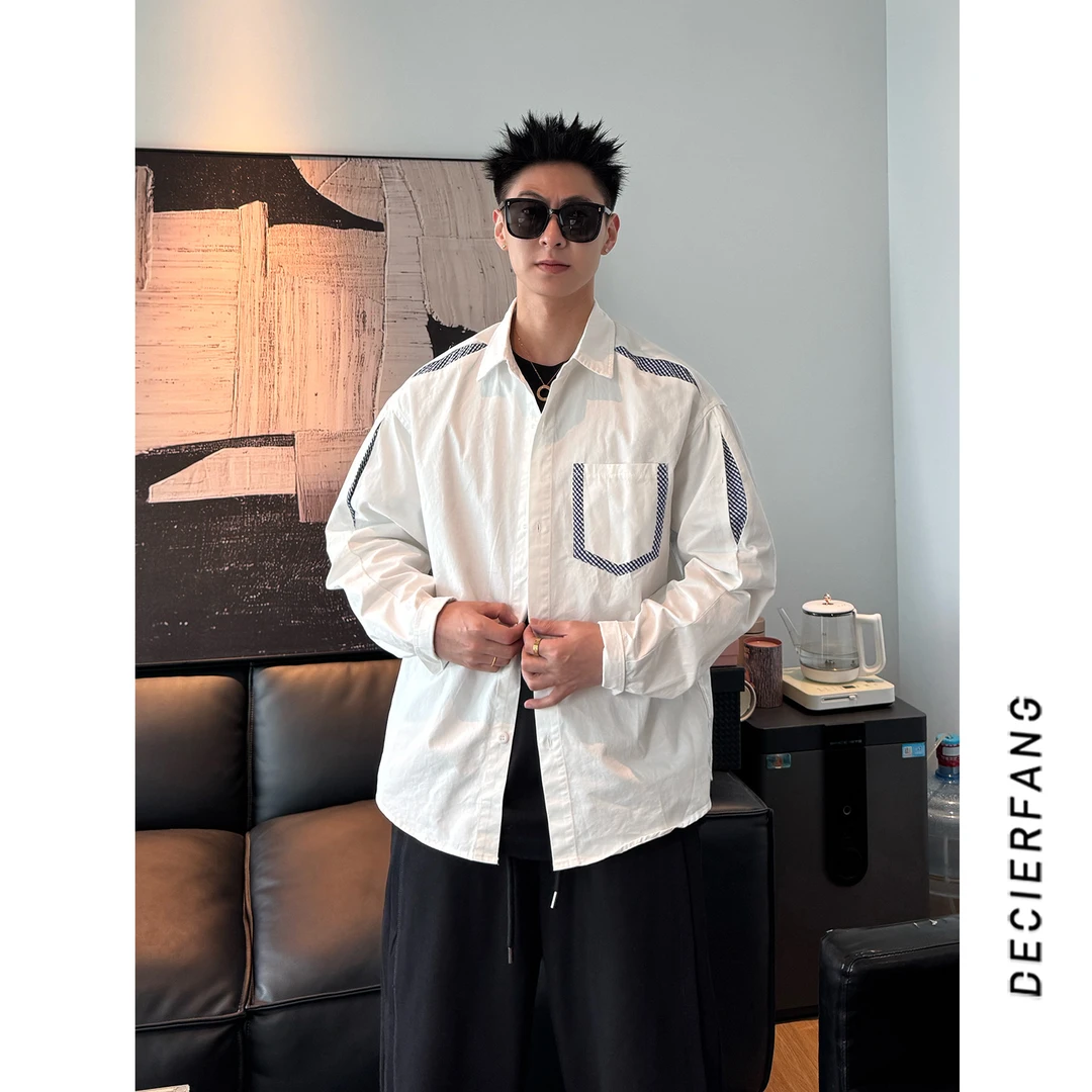 DF 25ss新款秋季明线撞色衬衫长袖痞帅韩版长袖男士外套