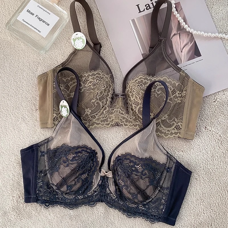 恩密比韦内衣女超薄款大胸显小调整型收副乳防下垂软钢圈文胸套装