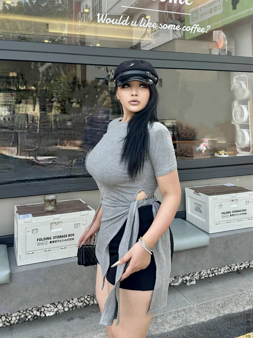 BBWootd 微胖垫肩气质纯欲韩风绑带上衣