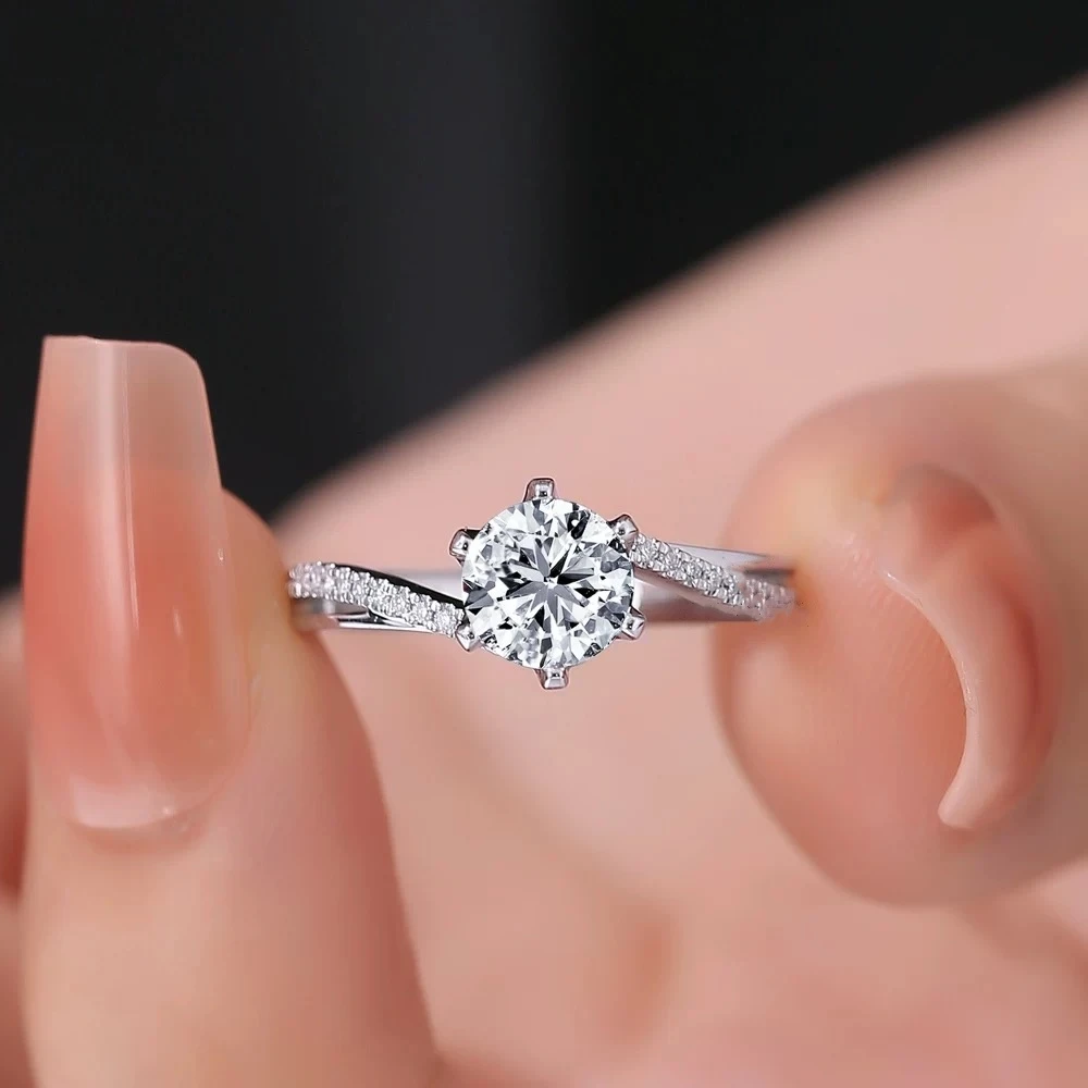 925银莫桑石银制品 【微扭臂皇冠】1-2卡高品质D色莫桑钻婚戒女戒