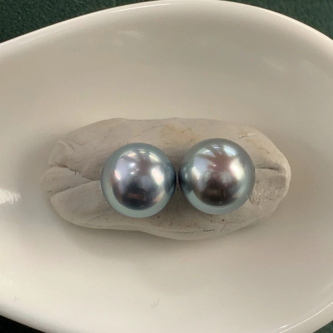 海水珍珠裸珠铂金灰素钉9.2mm