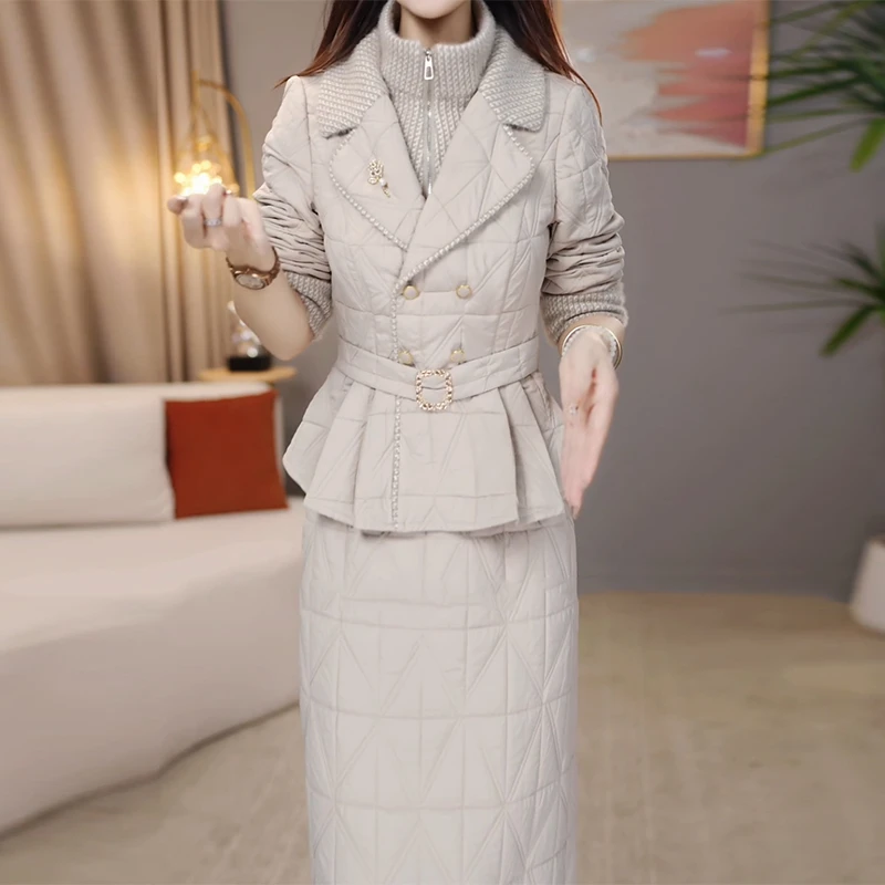 2025秋冬季新款轻熟风时尚加厚保暖套装修身显瘦减龄半身裙两件套