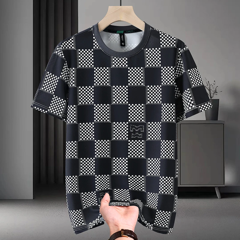 男士冰丝短袖T恤夏季薄款圆领运动半袖时尚印花半袖百搭男装潮流